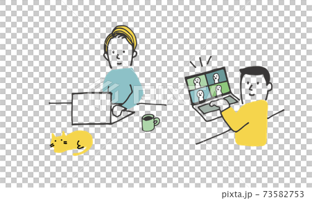 笑顔でリモートワークする男性イラスト 笑顔でリモートワークする男性イラスト 73582753