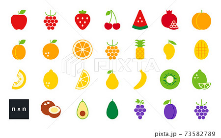 Set of vector flat color icons. Collection of fruits and berries. Modern minimalistic design 73582789