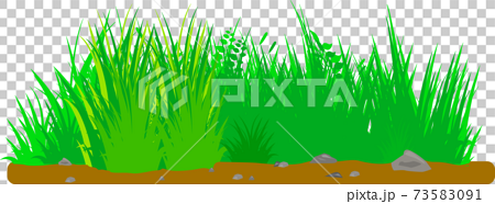 シンプルな草むらと石と地面の背景素材のイラスト素材