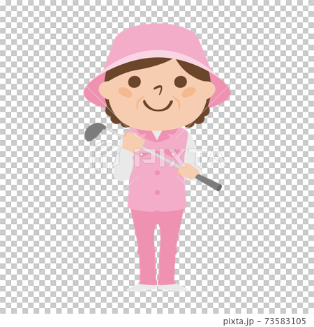 ゴルフ場で働く女性キャディのイラスト。ゴルフクラブを持って立っている女性。 73583105