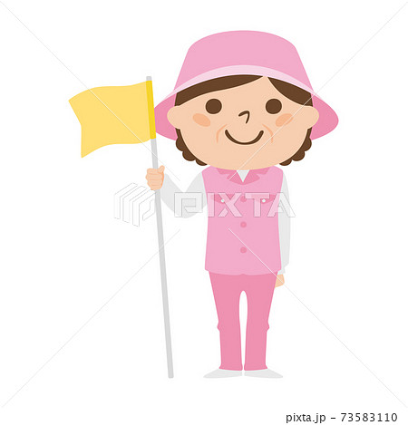ゴルフ場で働く女性キャディのイラスト 旗のピンを持ってる女性 のイラスト素材