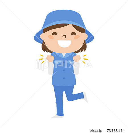 ゴルフ場で働く女性キャディのイラスト。楽しそうに喜んでいる女性。 ゴルフ場で働く女性キャディのイラスト。楽しそうに喜んでいる女性。 73583154