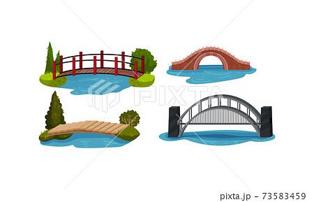 Wooden And Metal Bridge As Road Over Water のイラスト素材