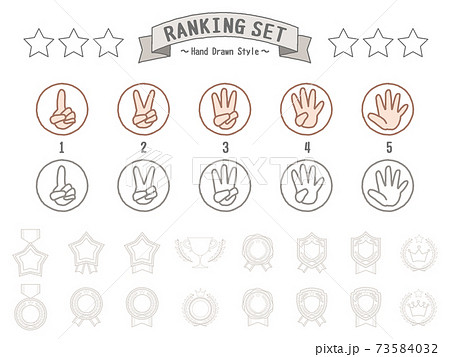 サインペン風手描きのランキング素材セット 数字を表す手の記号のイラスト素材