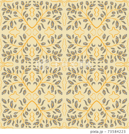 Grey yellow floral damask pattern 73584223