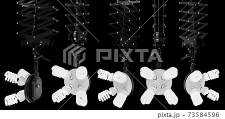 4 lightbulbs in lamp holder on ceiling pantograph isolated on black background 4 lightbulbs in lamp holder on ceiling pantograph isolated on black background 73584596