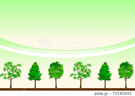 可愛い木と緑の背景フレーム 横 のイラスト素材