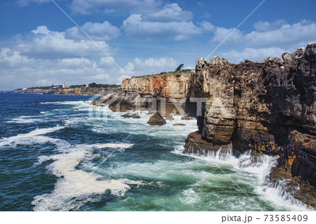 Coast of the Atlantic Ocean in Cascais and Estoril, resort towns in Portugal, near Lisbon. 73585409