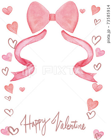 バレンタイン ホワイトデー 水彩 リボン ハート 背景素材 メッセージカード ピンク フレームのイラスト素材