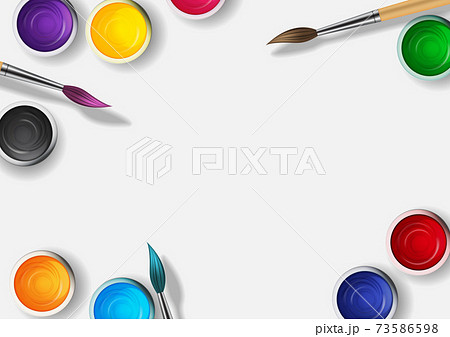 Tins with gouache, acrylic paint collection set in rainbow colours with realistic 3d Wooden brush. Design elements for art background. Vector Illustration EPS10 Tins with gouache, acrylic paint collection set in rainbow colours with realistic 3d Wooden brush. Design elements for art background. Vector Illustration EPS10 73586598