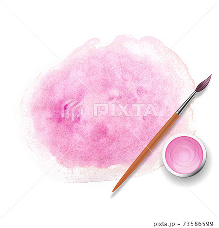 Pastel rose and pink brush paint strokes, tins with gouache, acrylic paint with realistic 3d Wooden brush. Vector Illustration EPS10 73586599