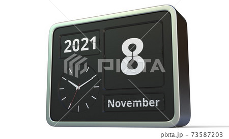 November 8 date on the flip clock calendar, 3d rendering November 8 date on the flip clock calendar, 3d rendering 73587203