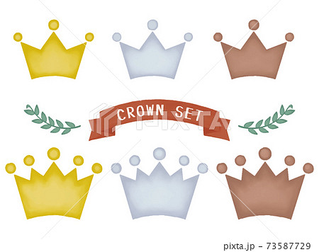 やさしい色の水彩風王冠セット 大きい王冠と小さい王冠のイラスト素材