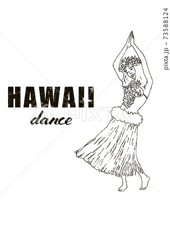 ハワイアンダンスを踊る女性の踊り子 モノクロ のイラスト素材