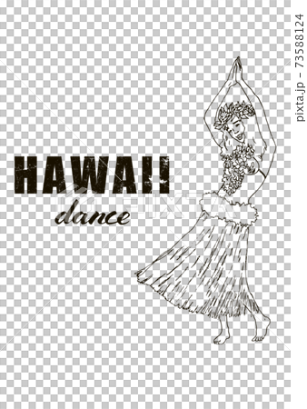 ハワイアンダンスを踊る女性の踊り子 モノクロ のイラスト素材