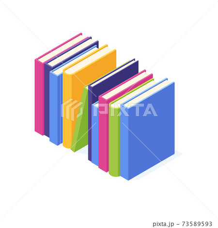 Stack of standing paper books with hard cover isometric. Stack of standing paper books with hard cover isometric. 73589593