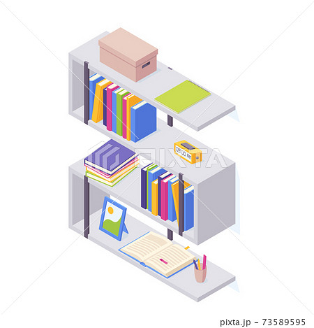 Books on shelf in isometric vector illustration. Books on shelf in isometric vector illustration. 73589595