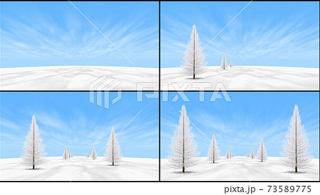 霧氷のモミの木 縦横比16 9背景 壁紙 用4点セットのイラスト素材