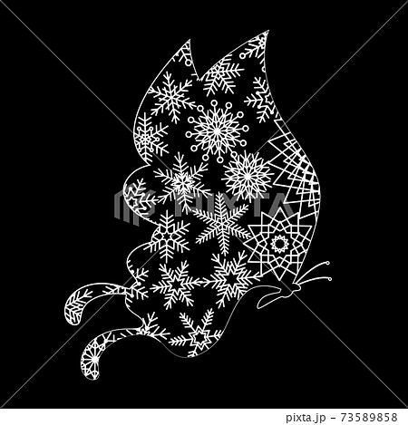 クリスマス素材 胡蝶と雪の結晶のデザイン アゲハチョウのオーナメント イラスト ベクターのイラスト素材