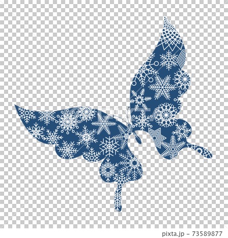 クリスマス素材 胡蝶と雪の結晶のデザイン アゲハチョウのオーナメント イラスト ベクター 73589877