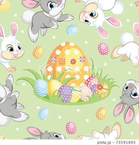 Seamless vector pattern easter bunnies and big egg Seamless vector pattern easter bunnies and big egg 73591893