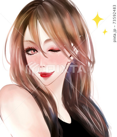 ウインクする髪の長い女性 ウインクする髪の長い女性 73592483
