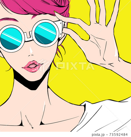 青いサングラスをかけた女性のイラスト素材 [73592484] - PIXTA
