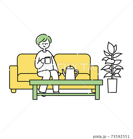 ソファーでくつろぐ男性のイラスト素材