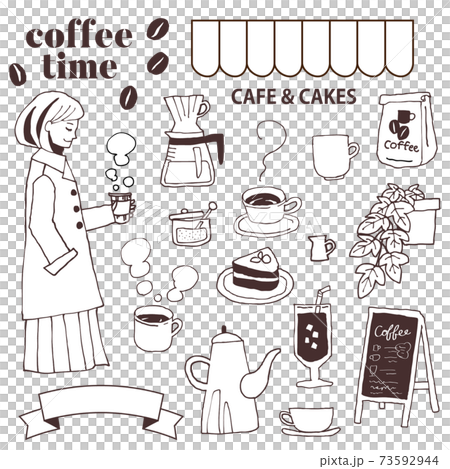 コーヒーとカフェのイラスト素材 73592944