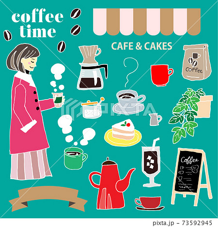 コーヒーとカフェのイラスト素材 73592945