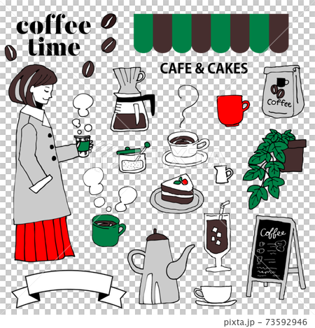 コーヒーとカフェのイラスト素材 73592946