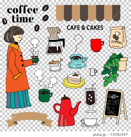 コーヒーとカフェのイラスト素材 73592947