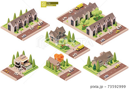 Vector isometric buildings, suburban houses 73592999