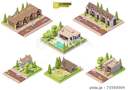 Vector isometric buildings, suburban houses 73593004