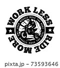 Enduro or motocross vector logo illustration. Emblem for print. Work less, Ride more. Editable design for off-road lovers 73593646