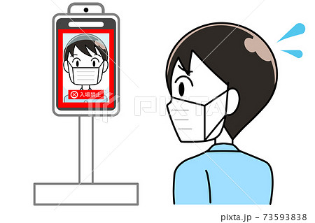 タブレット体温計で体温を測る男性 タブレット体温計で体温を測る男性 73593838