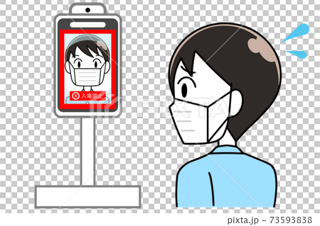 タブレット体温計で体温を測る男性 タブレット体温計で体温を測る男性 73593838