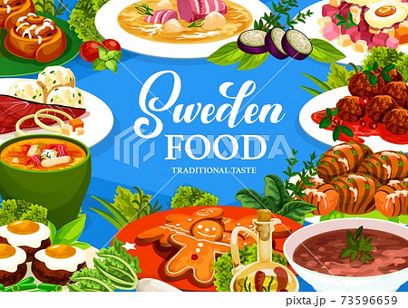 Sweden food vector poster with Swedish meals. 73596659