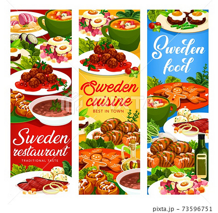 Sweden food vector Swedish cuisine banners set Sweden food vector Swedish cuisine banners set 73596751