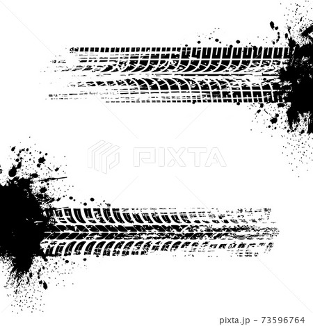Car tires print, auto wheel grungy treads vector 73596764