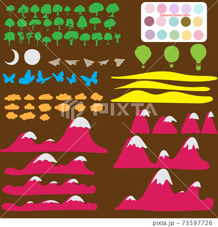 illustration vector freehand drawing of object materials for paper cut artwork with curved shape editable and separated  layers isolated on brown background 73597726