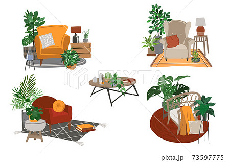 Set of five hand drawn interior compositioons 73597775