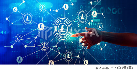 Litecoin with hand pressing a button 73599885