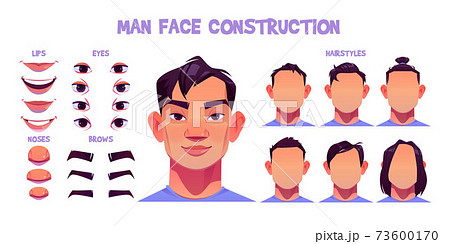 Asian man face construction, avatar creation set Asian man face construction, avatar creation set 73600170