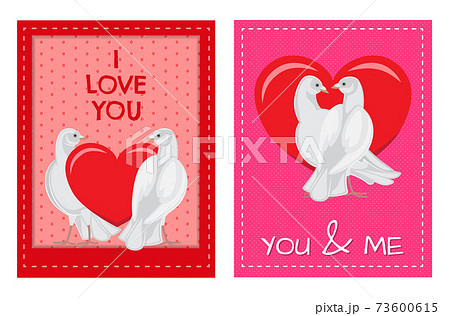 White Doves Couples with Heart Illustrations Set 73600615