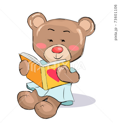 Female Teddy-Bear Read Book with Heart Sign Vector 73601106