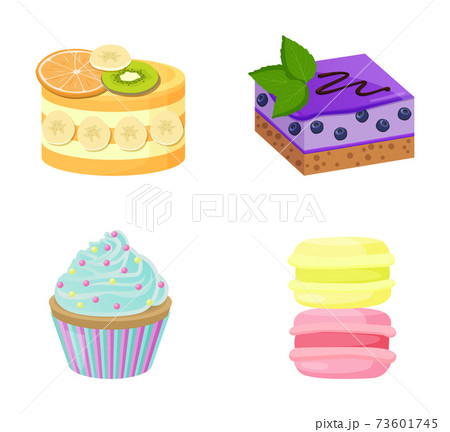 Set of Cute Cakes Isolated on White Background 73601745