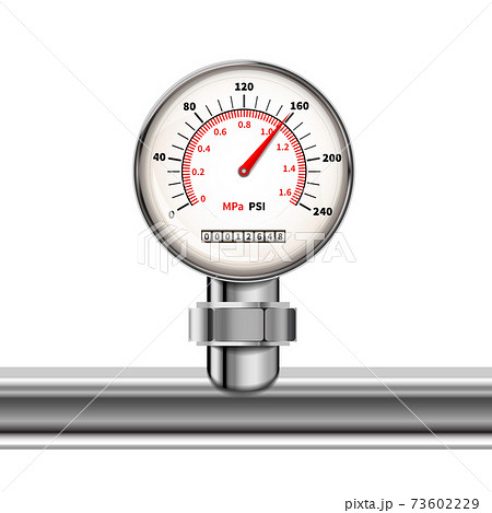 Bright realistic manometer with glossy chrome pipe in white 73602229
