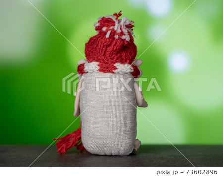 handmade toy, polymer clay, spirit of Christmas, red white knitted hat, scarf 73602896