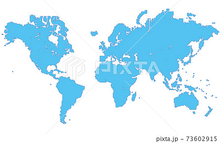 四角キューブドットで構成された世界地図のイラスト欧州イギリス中心スタンダード世界地図白バックのイラスト素材